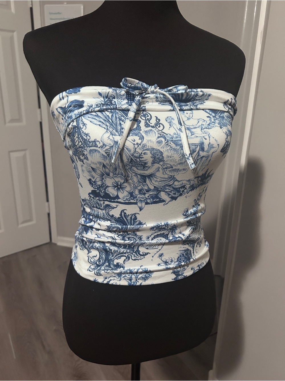 Blue Toile Print Strapless Tube Top | Coquette Balletcore Rococo